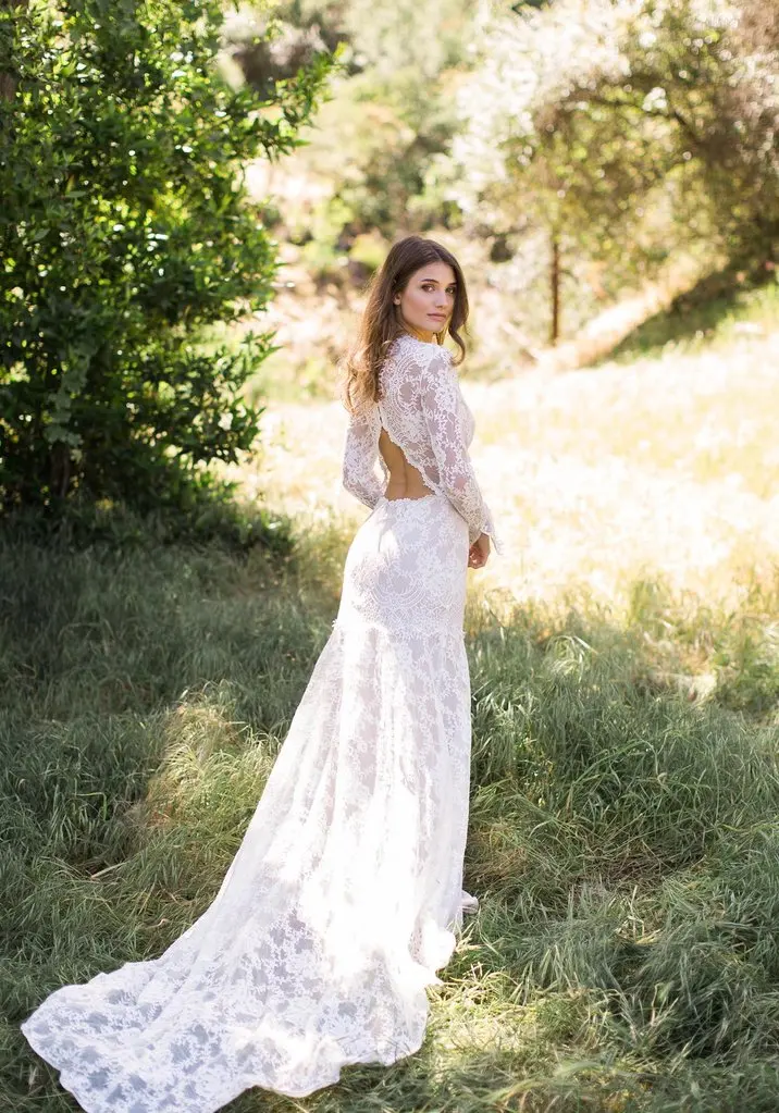 Женское платье с длинным рукавом Boho кружевное открытой спиной для свадьбы 2020 |