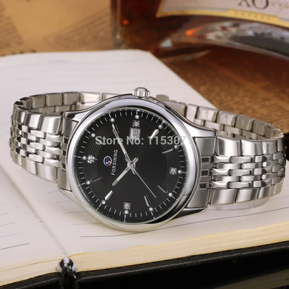 Forsining Men's Watch Stylish Quartz Stainless Steel Bracelet Silver Color Bars Index Classic Charming Wristwatch FSG8088Q4S2