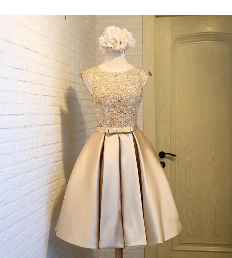 Vestido madrinha2019 новые кружевные и атласные трапециевидные розовые, красные, золотые короткие платья для невесты Дешевые Гость платье