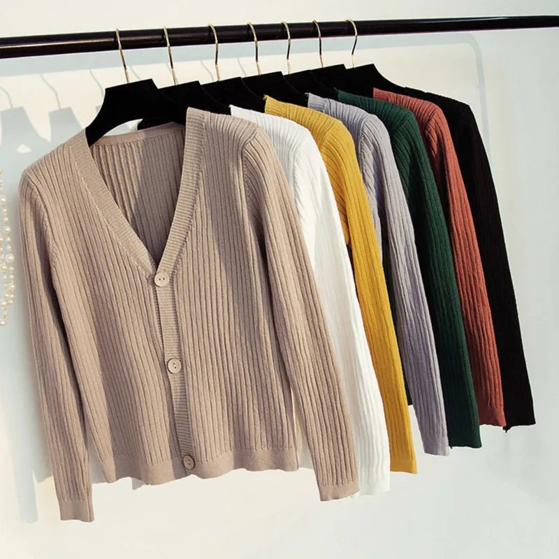 OLGITUM 2019 Autumn/Winter Short Cardigans Sweater Women Long Sleeve Solid Knitted For Female |