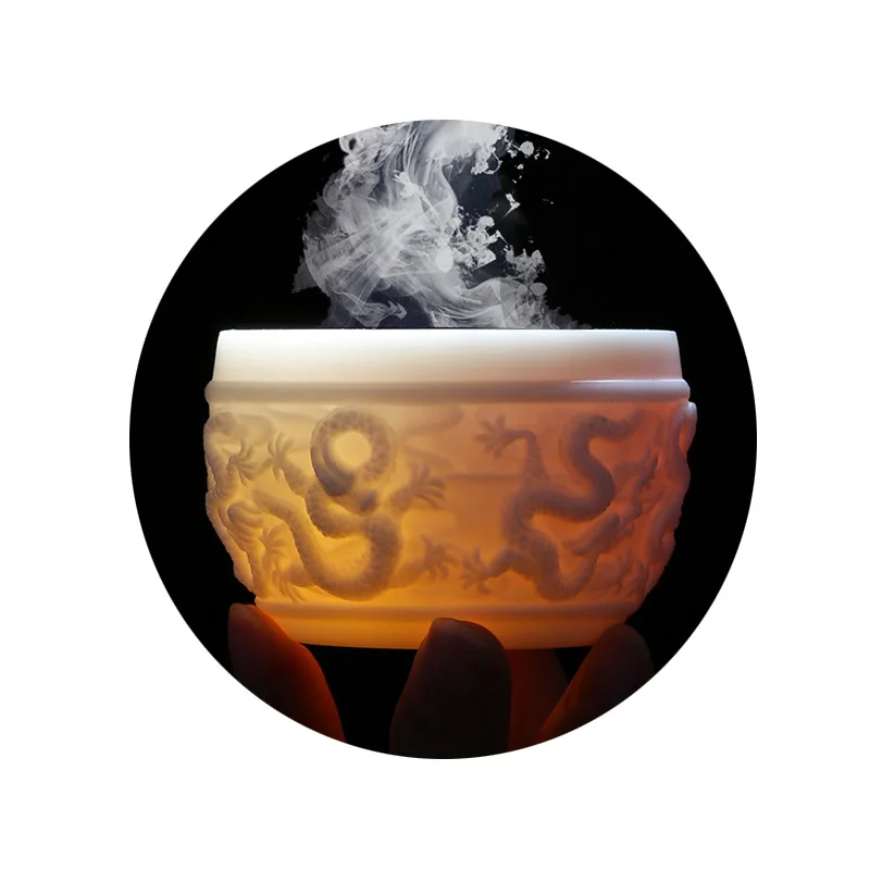 Простая чашка из нефрита белая фарфоровая большая чайная с тиснением