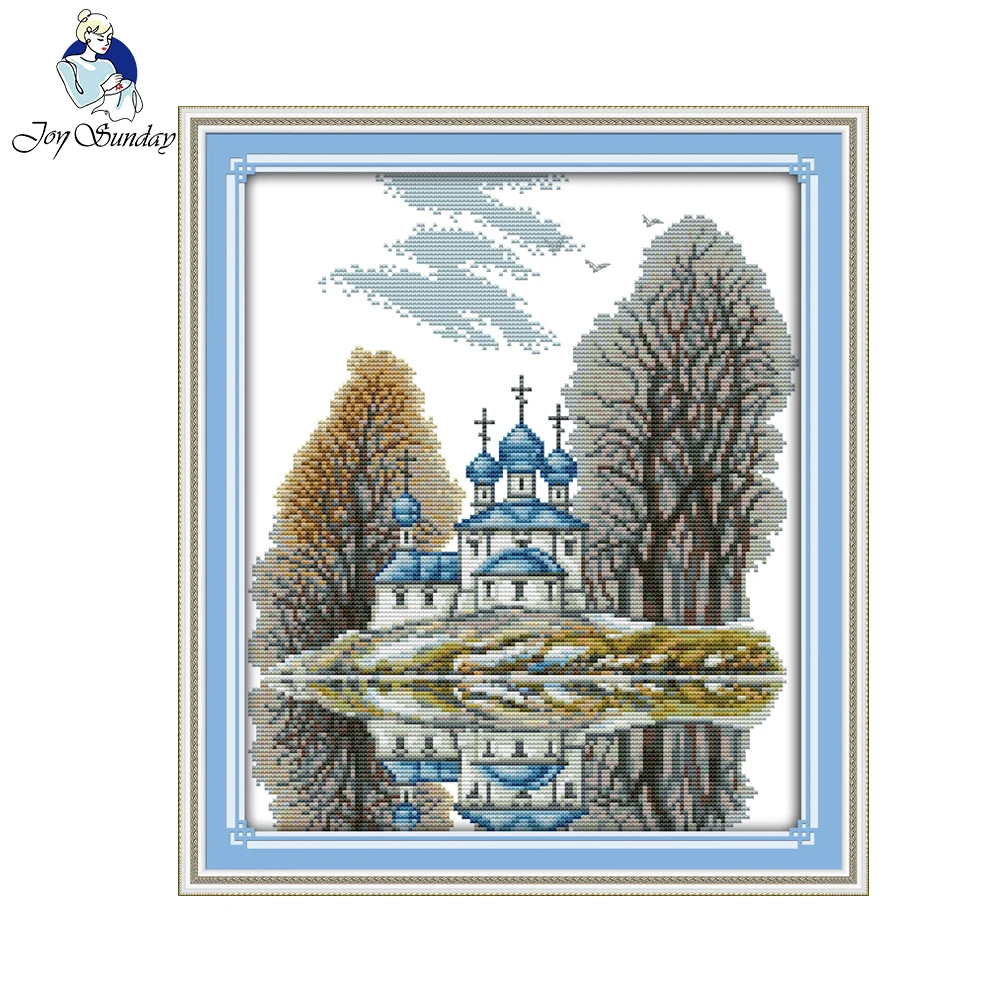 Joy Sunday синий замок Счетный крест 14CT наборы для вышивки крестом оптовая продажа