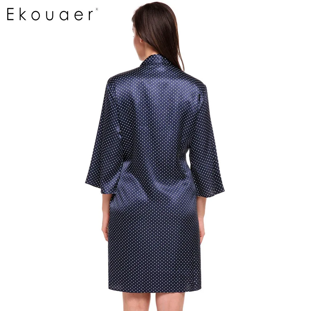 Ekouaer модный свободный халат с цветочным принтом женский рукавом 3/4 в горошек