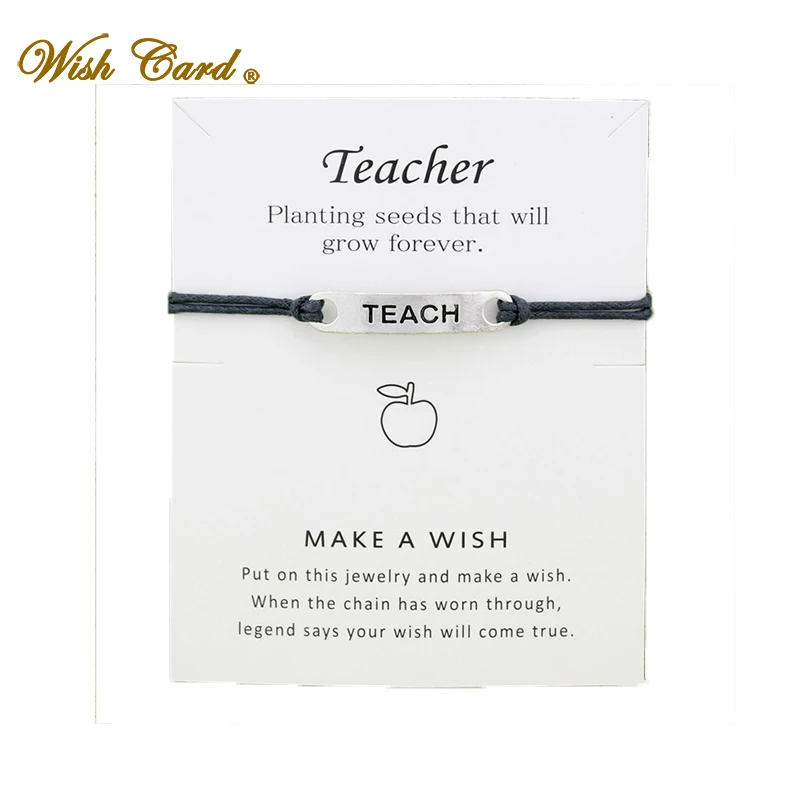 Женский браслет с надписью Wish Card Teachers Day двойной цепочкой и Teach Friend Love Make A
