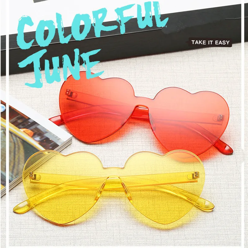 Разноцветные Милые прозрачные солнцезащитные очки женские в форме сердца модные