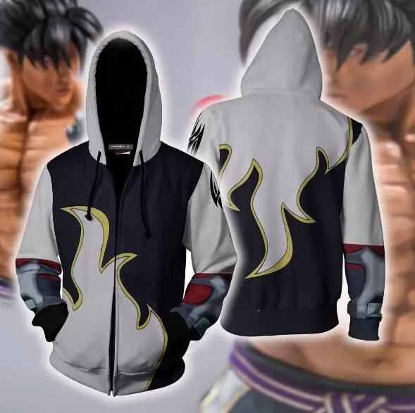 Бежевый Файтинги Tekken Kazama Jin косплей костюм толстовка на молнии Косплей Мужской и Женский Повседневный спортивный свитер бренд - Цвет: Бежевый