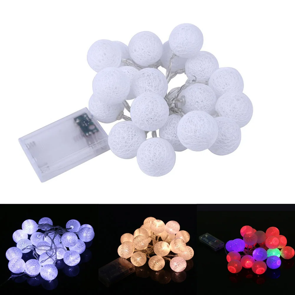 

New 20 LED Cotton Ball LED Lighting String Garland Lights Wedding/Xmas/Halloween Party Lamp Decor Girl Bedroom Decor