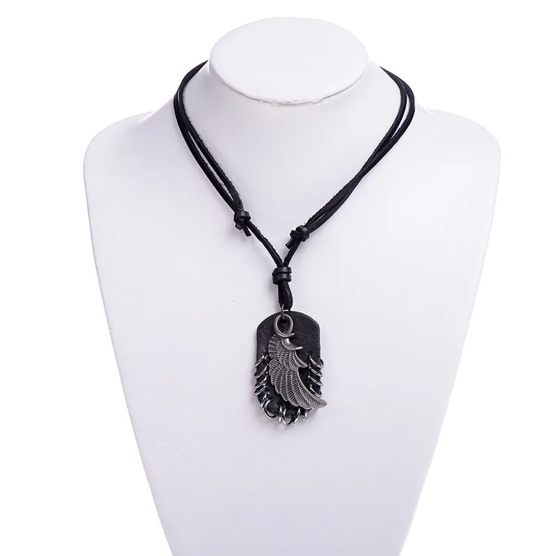 Мужское винтажное кожаное ожерелье в стиле ретро из воловьей кожи с подвесным