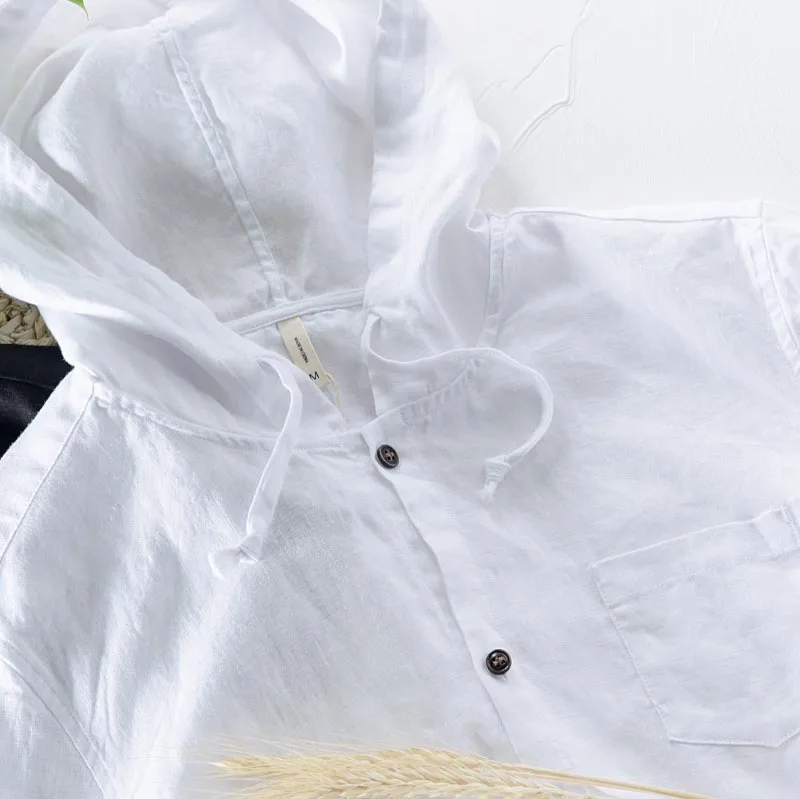 Весенне-осенняя мужская толстовка с капюшоном 100% льняная однобортная длинным