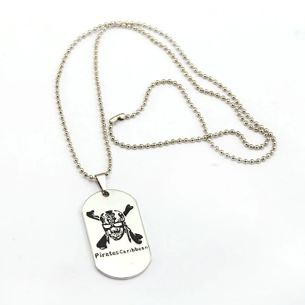 

10pcs/lot Pirates of the Caribbean Necklace Skull Dog Tag Pendant Fashion Beads Chain Necklaces Women Men Charm Gifts Jewelry