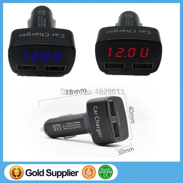 5 шт./лот! 4 в 1 Автомобильное зарядное устройство 2USB 3.1A выход с измерением