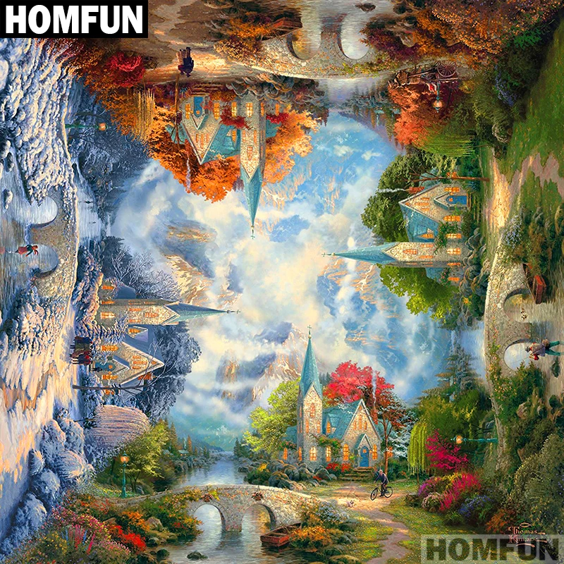 Алмазная живопись HOMFUN A01605 четыре сезона вышивка крестиком из квадратных/круглых