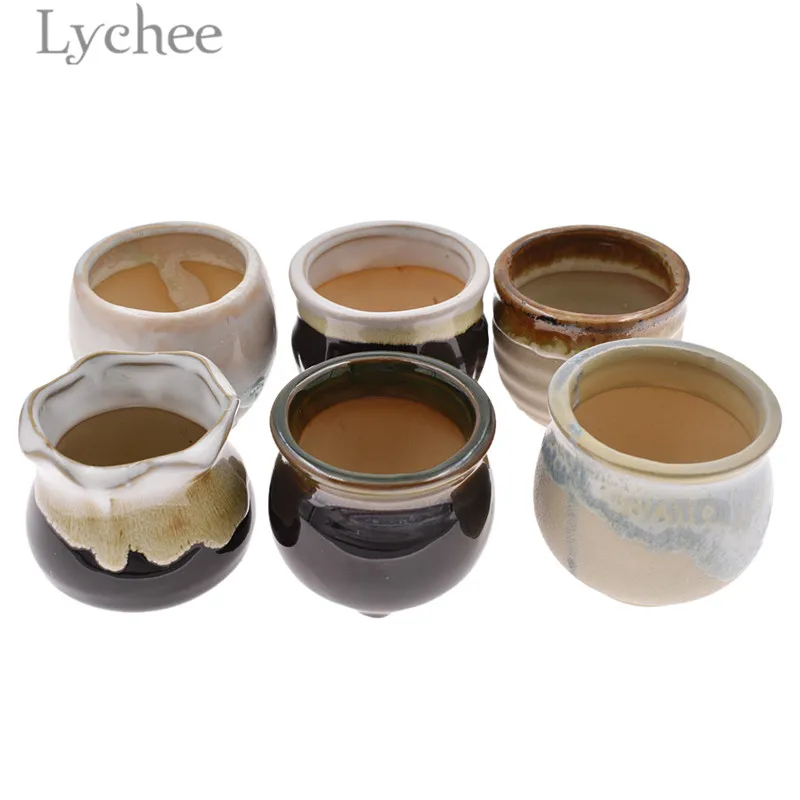 Lychee 6 шт. Глазурованный керамический цветочный горшок наборы зеленое растение