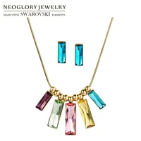 neoglory crystal jewelry set colorful rectangle design necklace earrings party gift embellished with crystals from swarovski