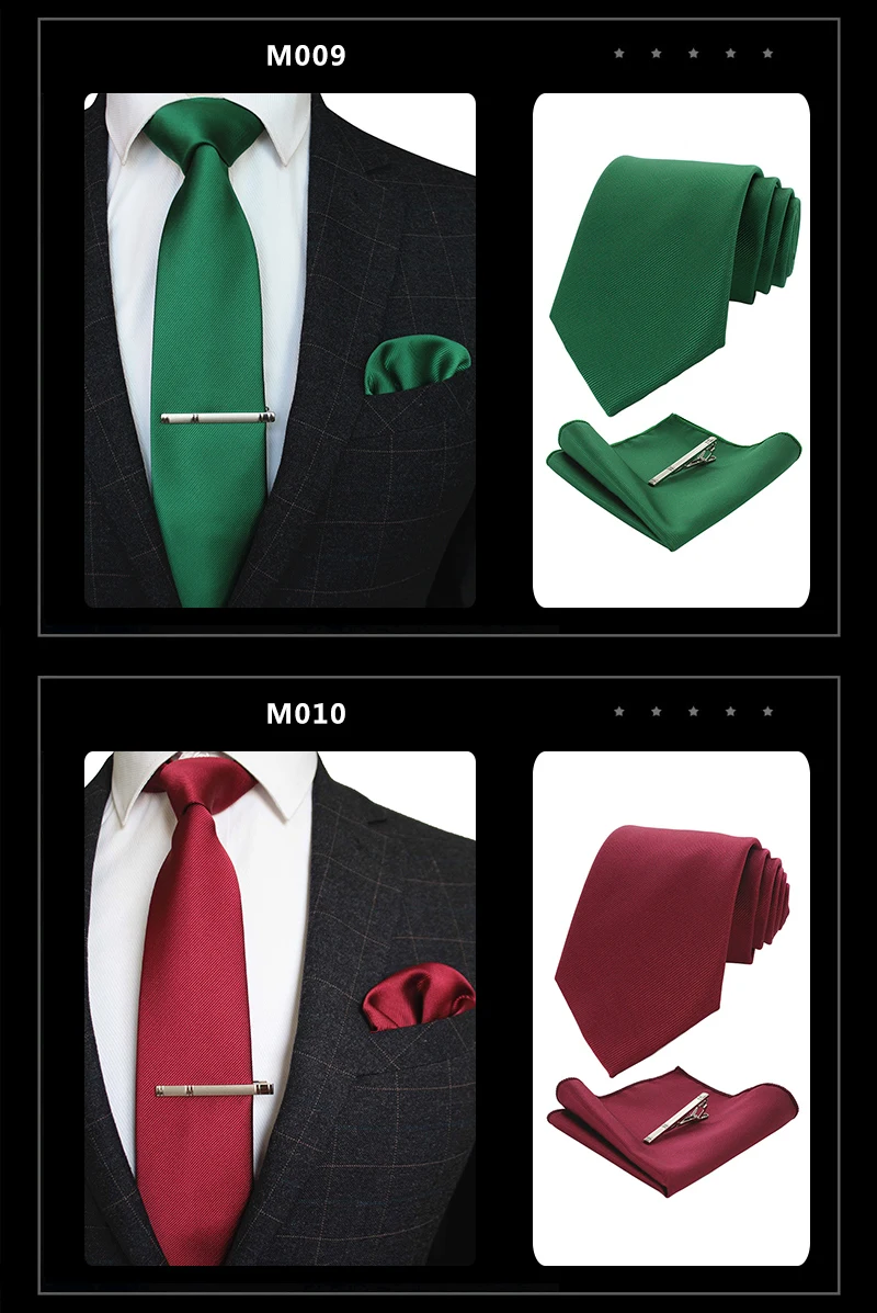 KAMBERFT классический сплошной цвет формальный галстук и карманный квадратный платок зажим для галстука наборы галстуков для мужчин бизнес свадьба Gravatas