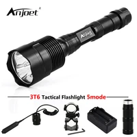 anjoet led hunting flashlight 6000 lumens 3 x xml t6 5mode 3t6 torch light suit gun mount remote pressure switch charger