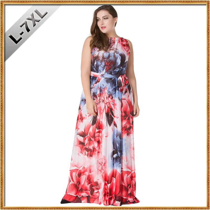 Женское летнее платье с цветочным принтом длинное Повседневное поясом большие