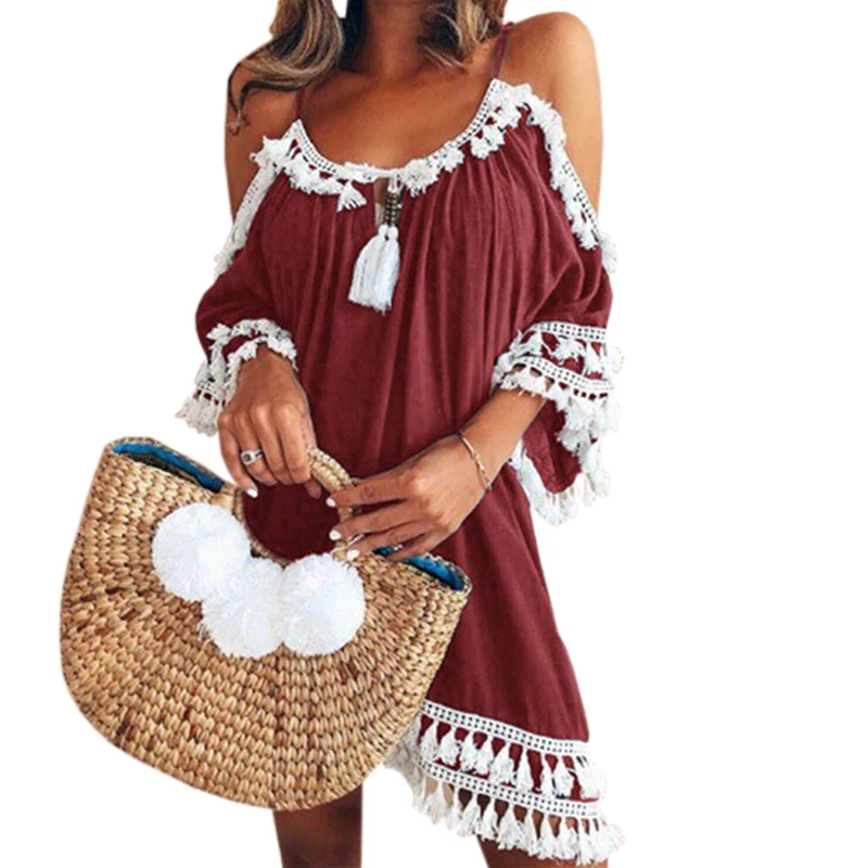 Женское платье на тонких бретельках Boho летнее пляжное большого размера 5XL с