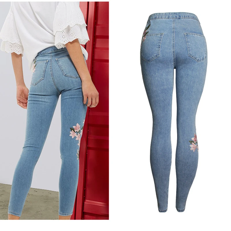 

Elastic Embroidery skinny jeans woman high waist jeans Pencil Pants women denim pants spodnie damskie jeansy pantalones vaqueros