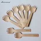 X100 маленькие деревянные вилки, вилки с персонализированным именем, гравированная искусственная посуда, сувениры для вечевечерние, столовая посуда