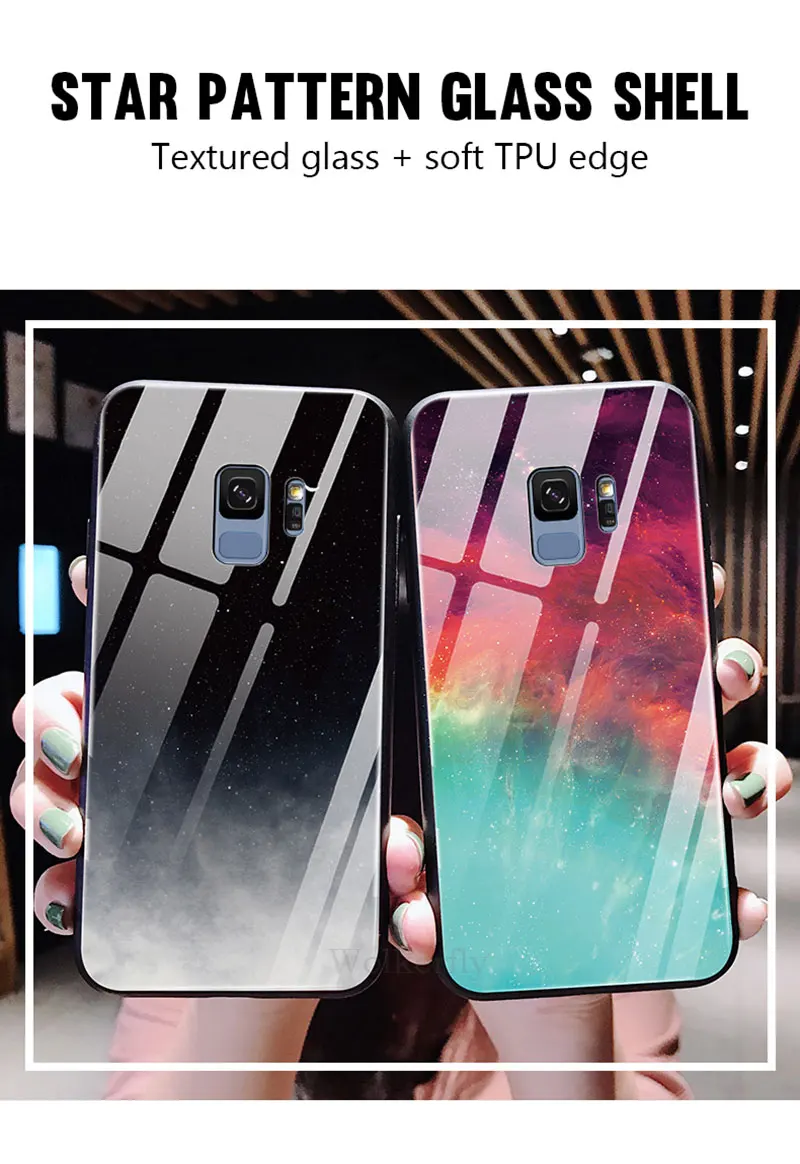 Звездное небо закаленное Стекло чехол для samsung Galaxy S9 S8 S10 плюс A50 A70 A40 A60 A30 A20 A10 M10 M20 J4 J6 A6 A7 пространство чехол