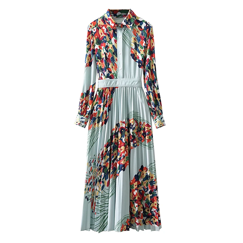 Trytree летнее осеннее платье рубашка с принтом женские платья синее отложным