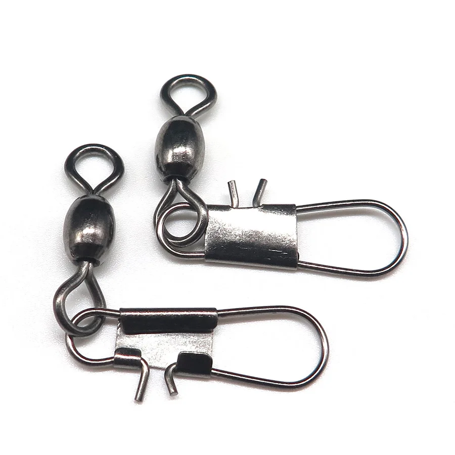 Minfishing 50pcs/lot Stainless Steel Barrel Swivel with Interlock Snap Fishing Swivels Snap Fishing Hook Accessories
