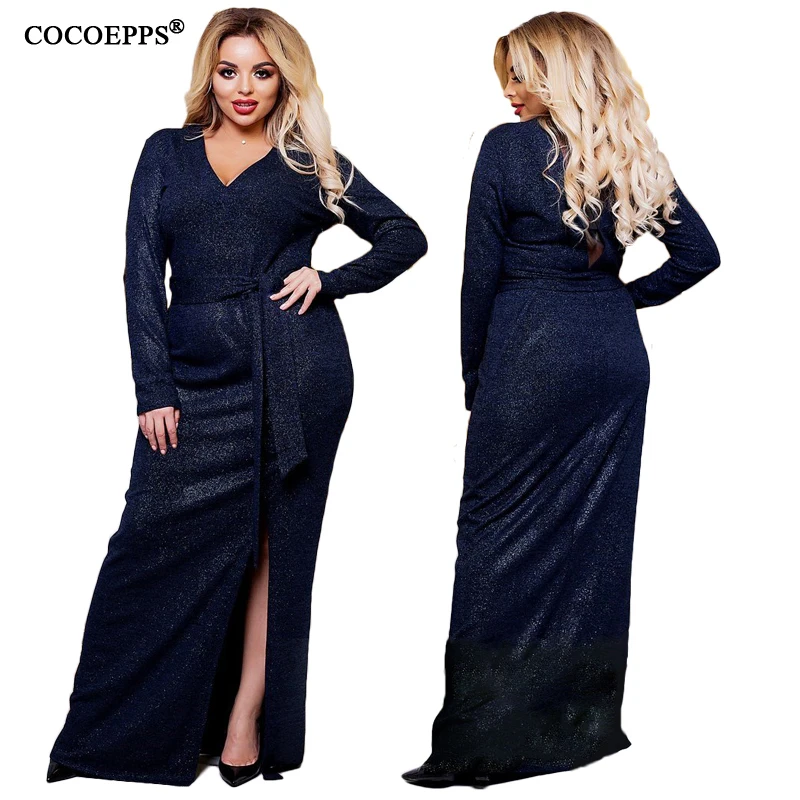 Новинка 2019 года блестящее вечернее теплое платье COCOEPPS женское длинное в пол