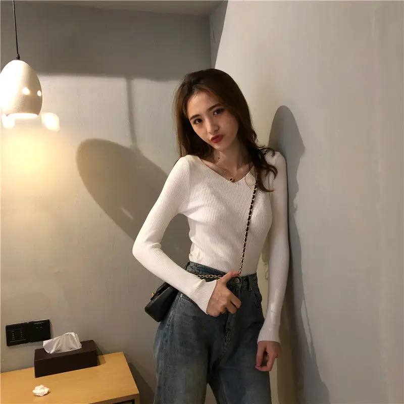 Vangull Knitted Women Sweater Spring New Style Long Sleeve V-neck Female Pullovers 2019 Autumn Elastic retro warm sweater | Женская