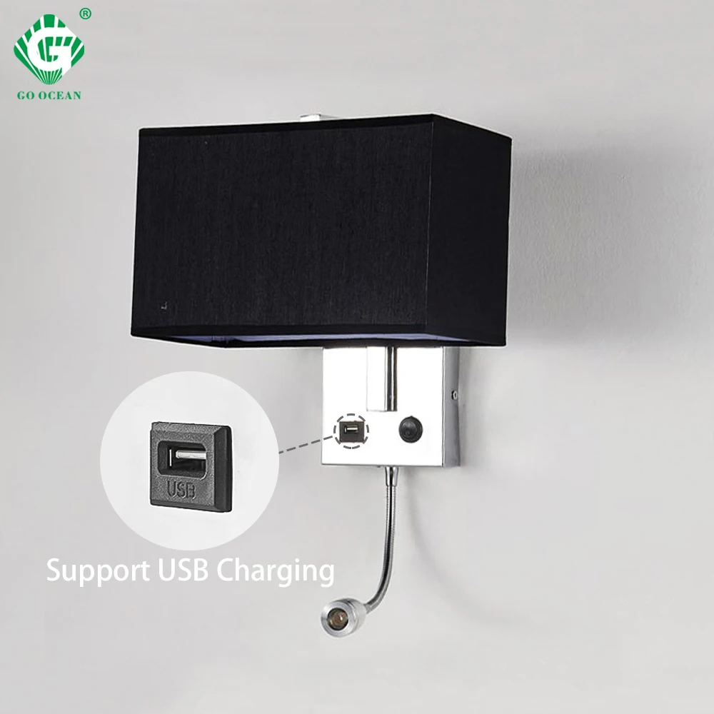 Черный настенный светильник 6 Вт 85 265 в USB Алюминиевый E27 комнатный светодиодный