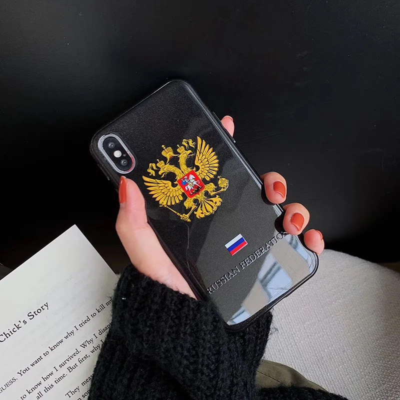 Популярный силиконовый чехол с национальной эмблемой Российской Федерации для iphone 11 XS XR Max Pro 6S 7 8 plus, роскошный блестящий 3D чехол для телефона