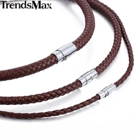 classic mens leather necklace choker black brown braided rope chain for men boy male jewelry gifts collier homme magnetic unm27