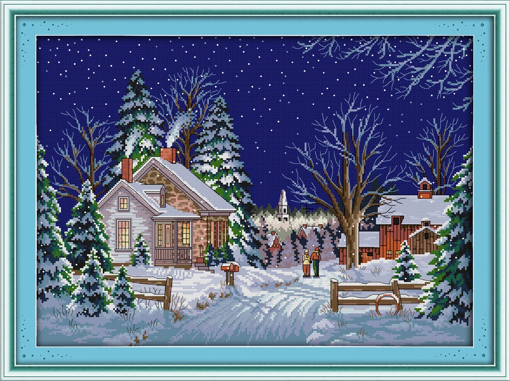 Country walks winter sonw house Painting Counted Printed on canvas DMC 14CT 11CT Cross Stitch DIY Needlework Kits Embroidery Set | Дом и сад