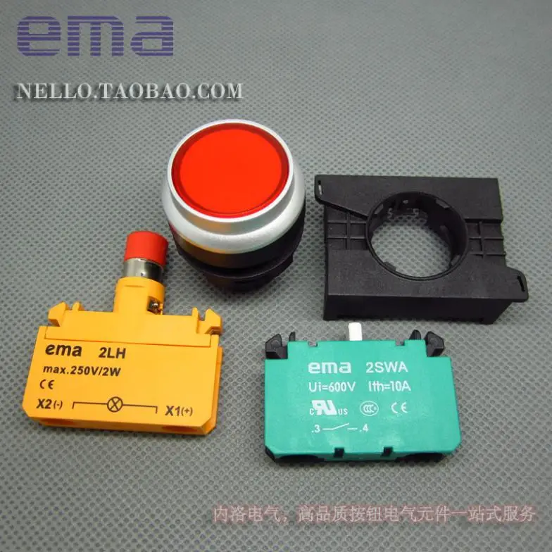 Импортная Кнопка EMA с подсветкой 22 мм фиксация E2P5 *. A/M светодиодный DC6V/12V/24V/AC110/220V 1NO