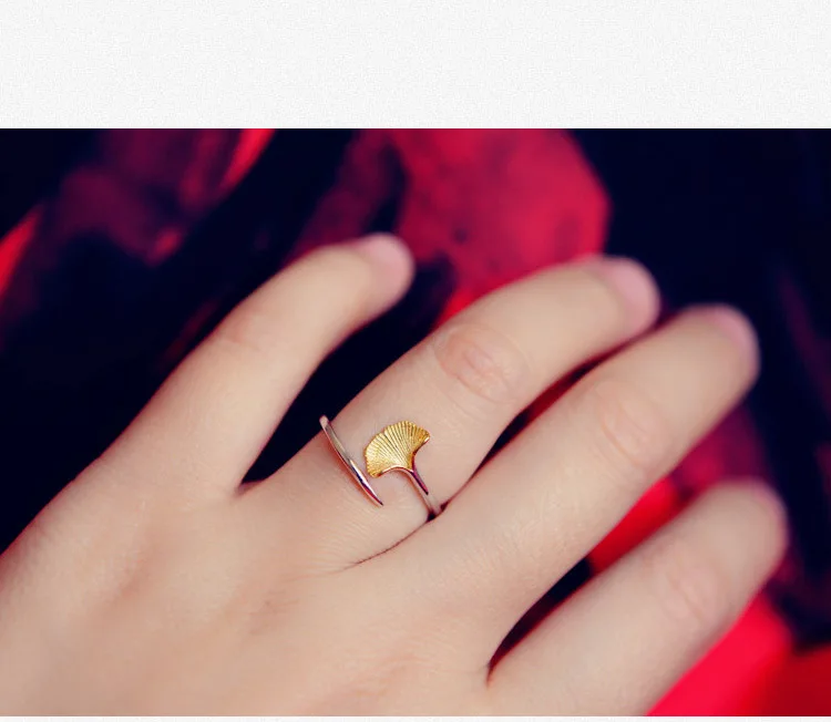 Женские кольца с листьями гинкго билоба регулируемый размер из чистого серебра