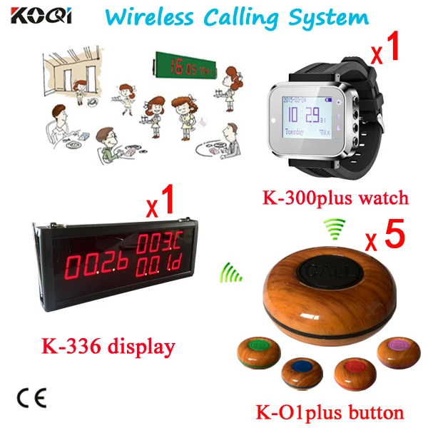 Call Bell System High Quality Fast-food Restaurant Waiter Remote Control Wireless(1pcs Display+ 1pc Watch+5pcs Call Button)