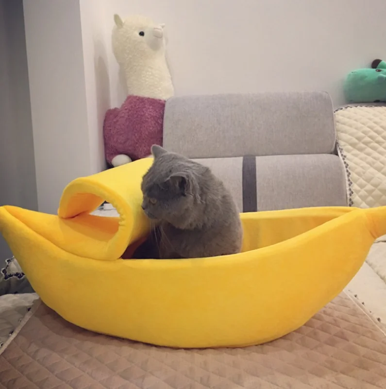 

Banana Cat Bed House Cozy Cute Banana Puppy Cushion Kennel Warm Portable Pet Basket Supplies Mat Beds for Cats & Kittens