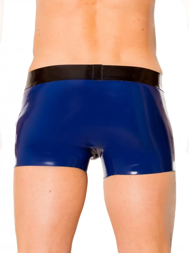

Contrast latex shorts in dark blue with black waist band Latex Rubber Men's short trousers Underwear