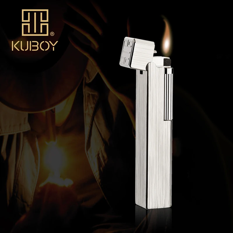 

Высококачественная брендовая газовая зажигалка KUBOY, белый матовый никель, металлическая ветрозащитная зажигалка для мужчин, деловые подар...