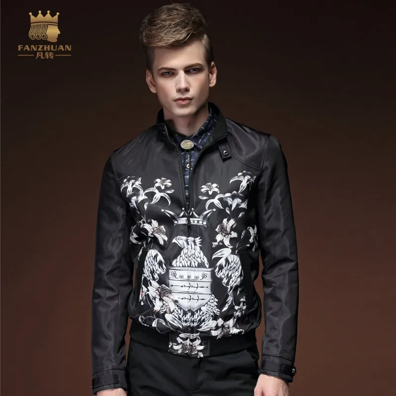Мужская повседневная куртка fanzhuan черная с принтом весна 2015|personalized jacket|fashion jacketjacket
