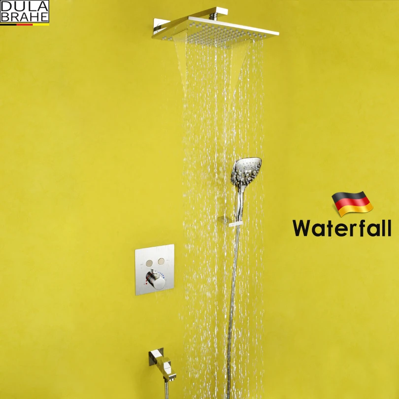 LED Rain Shower Set Thermostat Mixer Valve Button Panel Bathroom Bath Faucet System | Обустройство дома