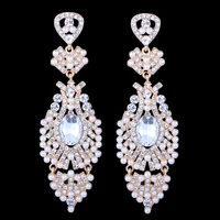farlena wedding jewelry leaf shape drop earrings with crystal rhinestones for women elegant bridal simulated pearl earrings