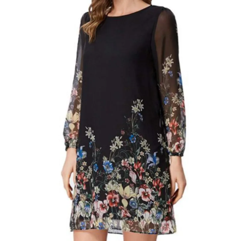 Женское платье-туника с цветочным принтом элегантное праздничное платье-рубашка