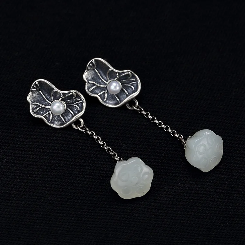 2018 распродажа модные серьги ювелирные изделия с чистой инкрустацией Hetian Jade Lotus Leaf
