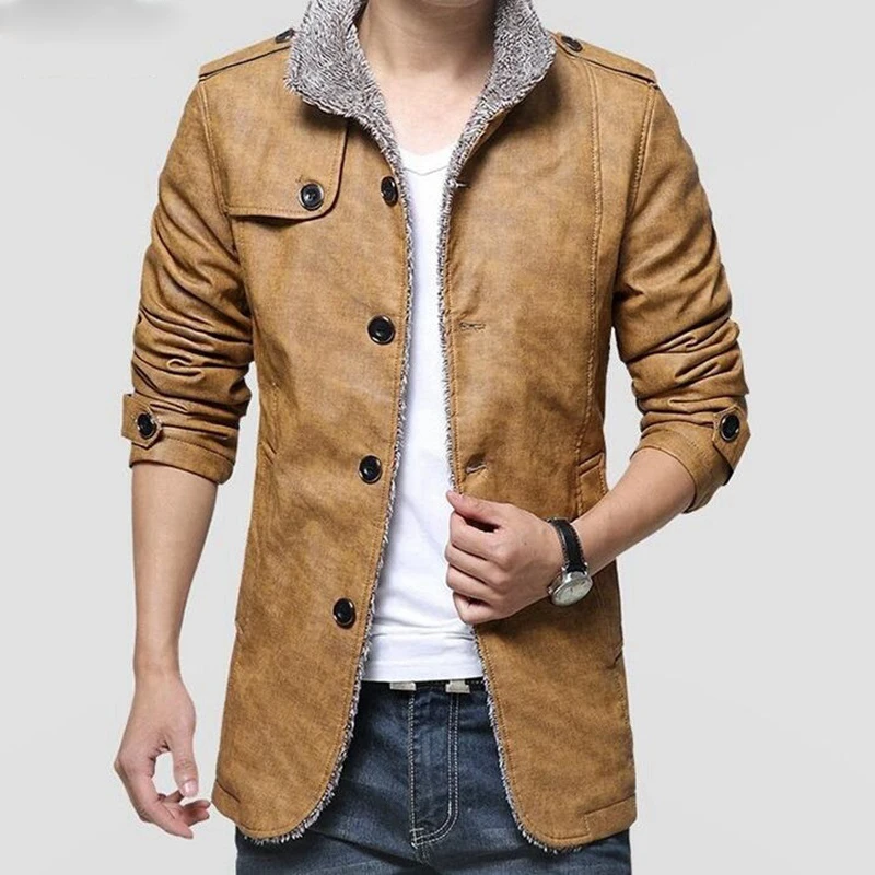 Мужская куртка из искусственной кожи на флисе размеры 6XL 7XL|Куртки искуственной