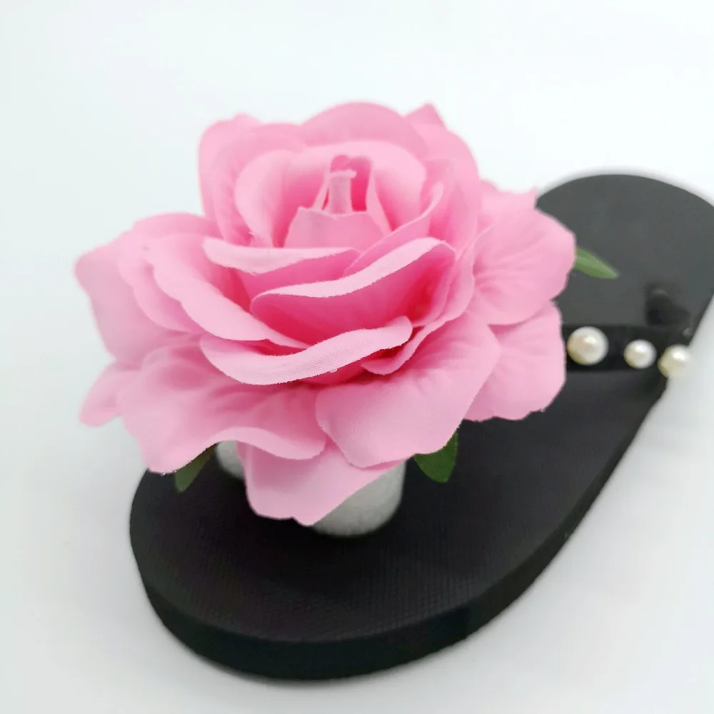 HAHAFLOWER/милые розовые Тапочки на плоской подошве с розами женская повседневная