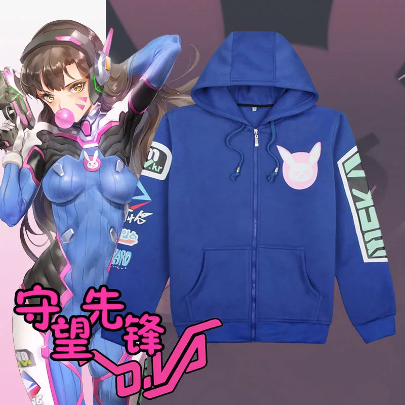 DVA Game OW Cosplay Costume Fashion Hooded Sweatshirts Hoodie Jackets Women Girls D.VA Sport Coat for Christmas Gift Sweatshirt