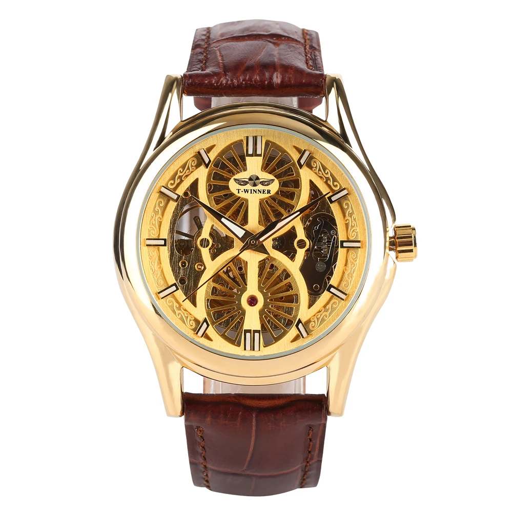

Men's Hollow-out Automatic-self-winding Mechanical Watch Premium Leather Strap Luxury Gold Skeleton Luminous Function Waterproof