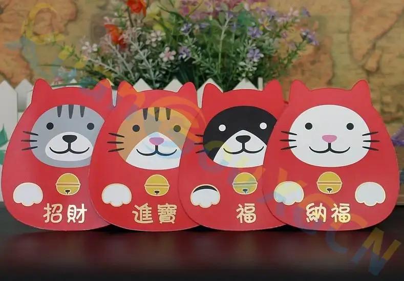 2021 с изображением из мультфильма Lucky Cat красный карман китайский новый год