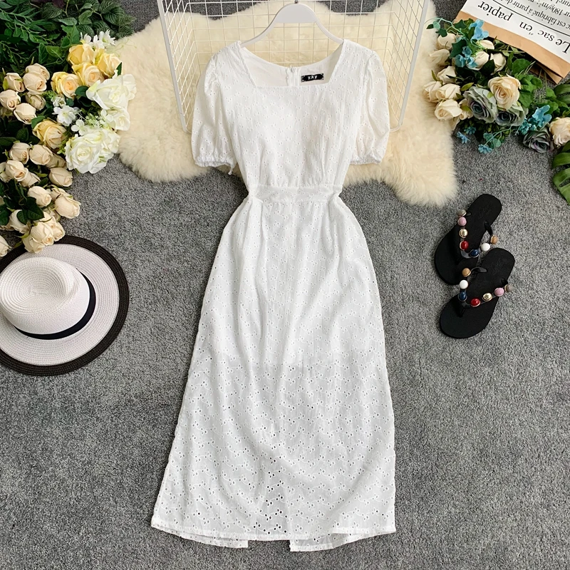 2019 новые модные женские платья ажурные кружева квадратный воротник с коротким